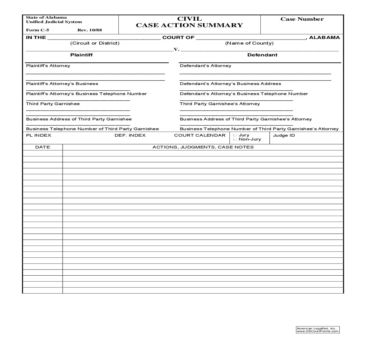 Civil Case Action Summary {C-5} | Pdf Fpdf Doc Docx | Alabama