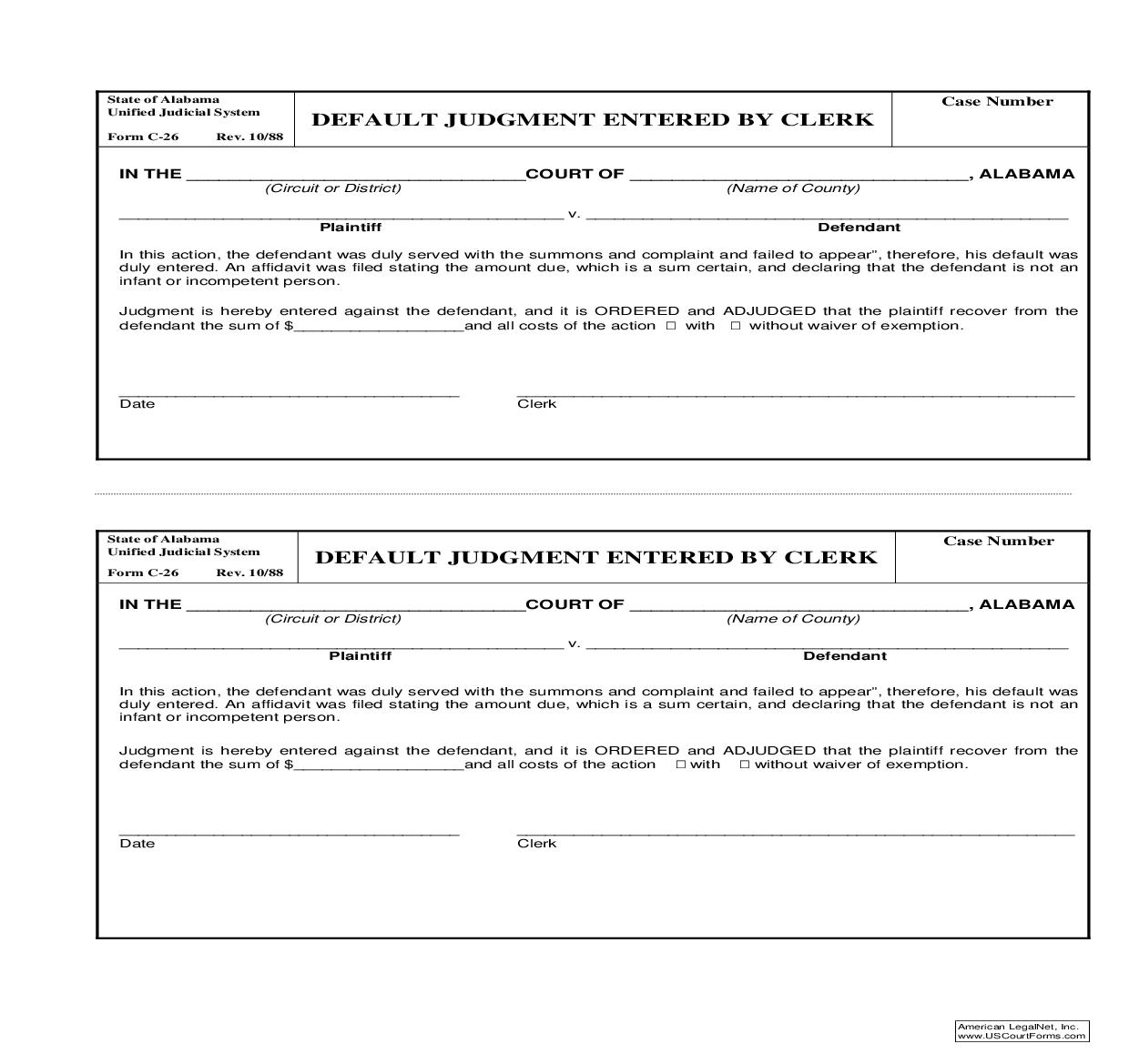 Default Judgment Entered By Clerk {C-26} | Pdf Fpdf Doc Docx | Alabama