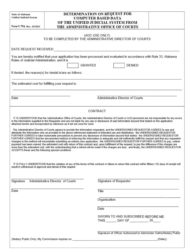 Determination On Request For Computer Based Data Administrative Office Of The Courts {C-75B} | Pdf Fpdf Doc Docx | Alabama