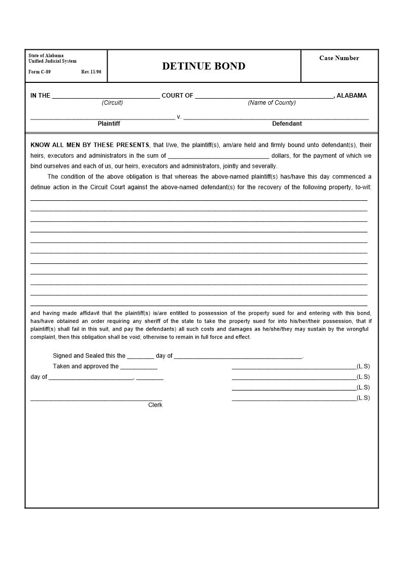 Detinue Bond {C-89} | Pdf Fpdf Doc Docx | Alabama