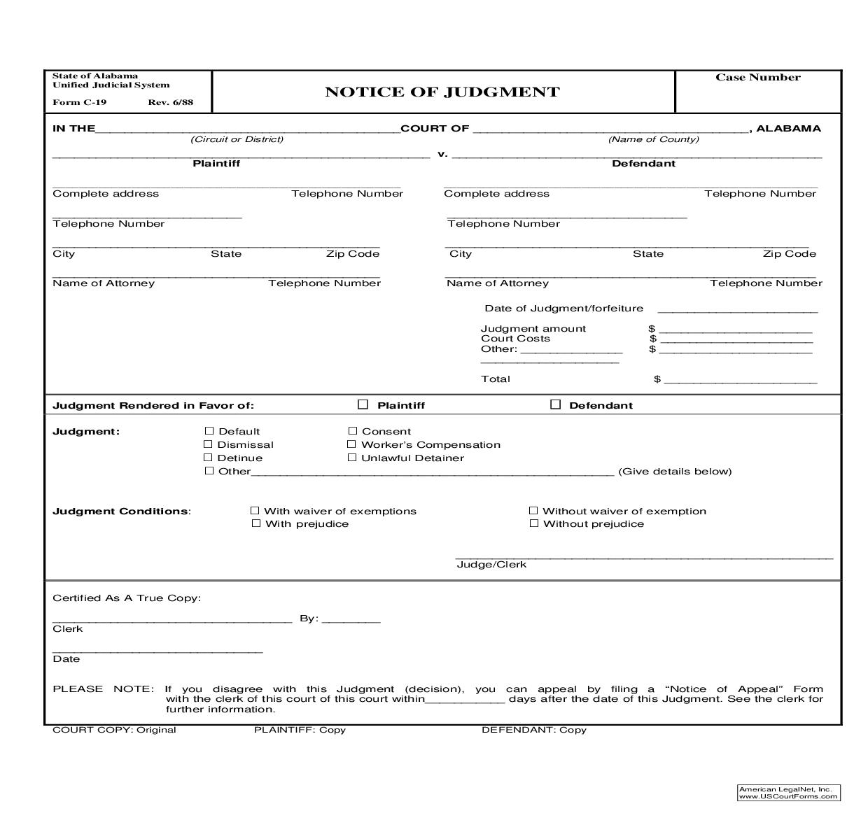 Notice Of Judgment {C-19} | Pdf Fpdf Doc Docx | Alabama