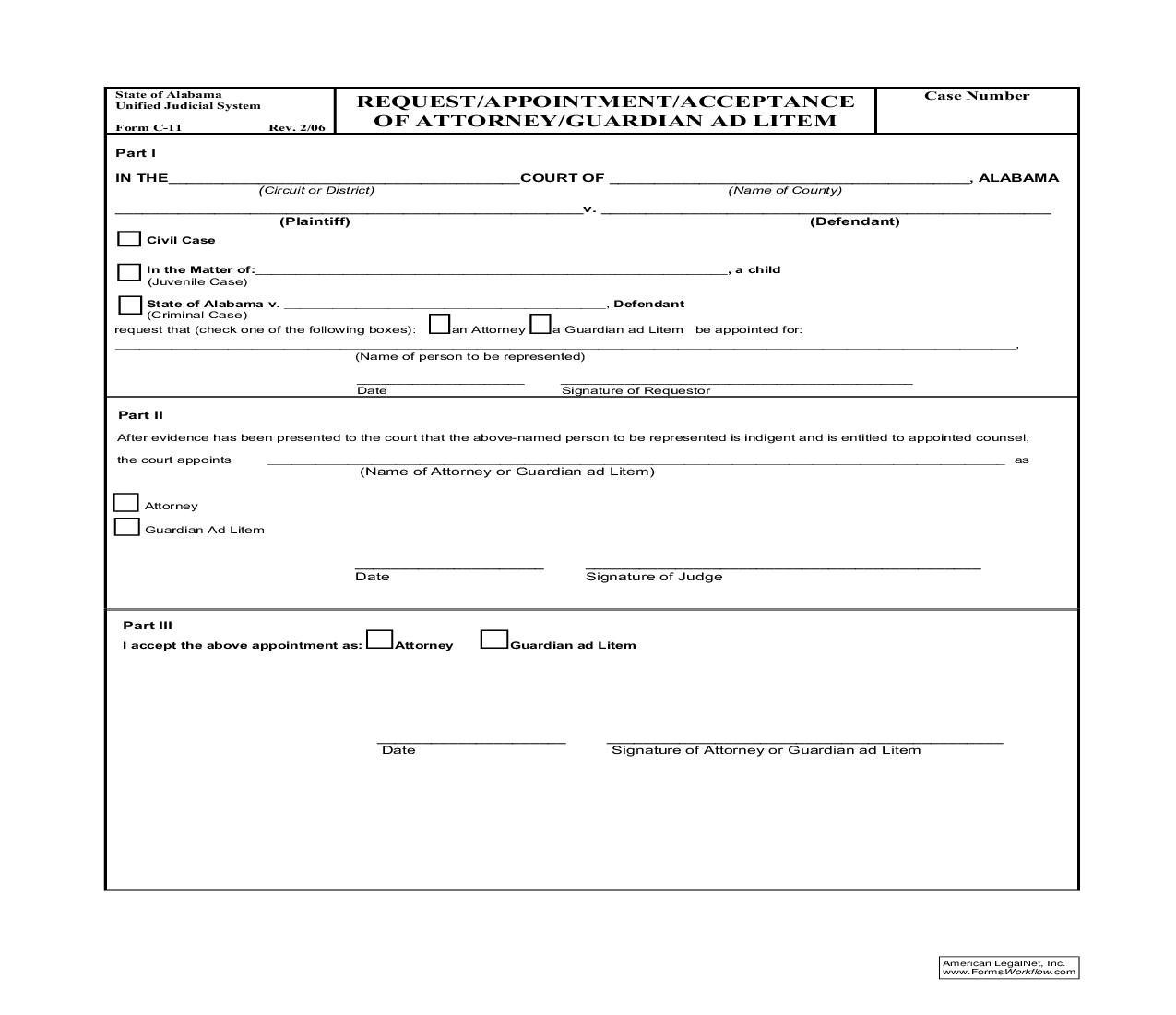 Request Appointment Acceptance Of Attorney Guardian Ad Litem {C-11} | Pdf Fpdf Doc Docx | Alabama
