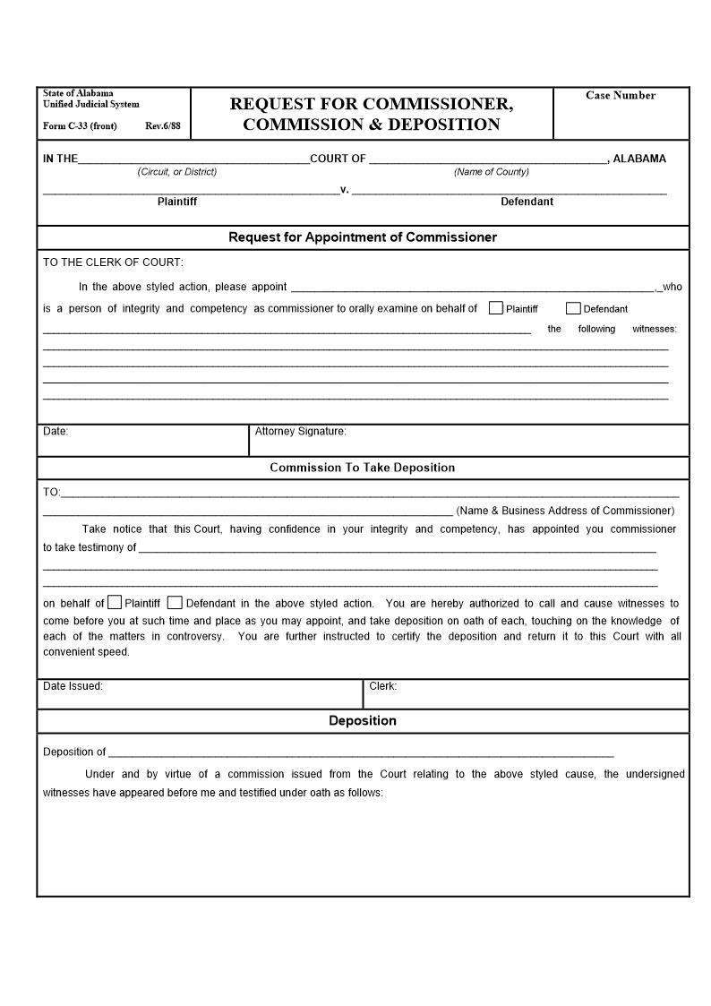 Request For Commissioner Commission And Deposition {C-33} | Pdf Fpdf Doc Docx | Alabama