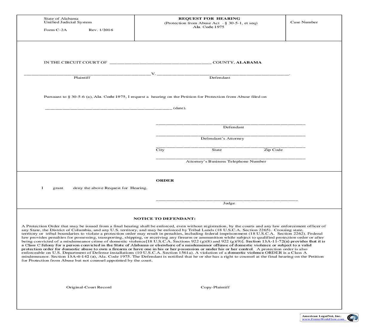 Request For Hearing {C-2A} | Pdf Fpdf Doc Docx | Alabama