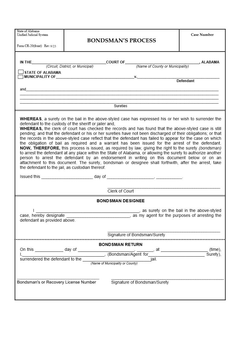 Bondsmans Process {CR-20} | Pdf Fpdf Doc Docx | Alabama