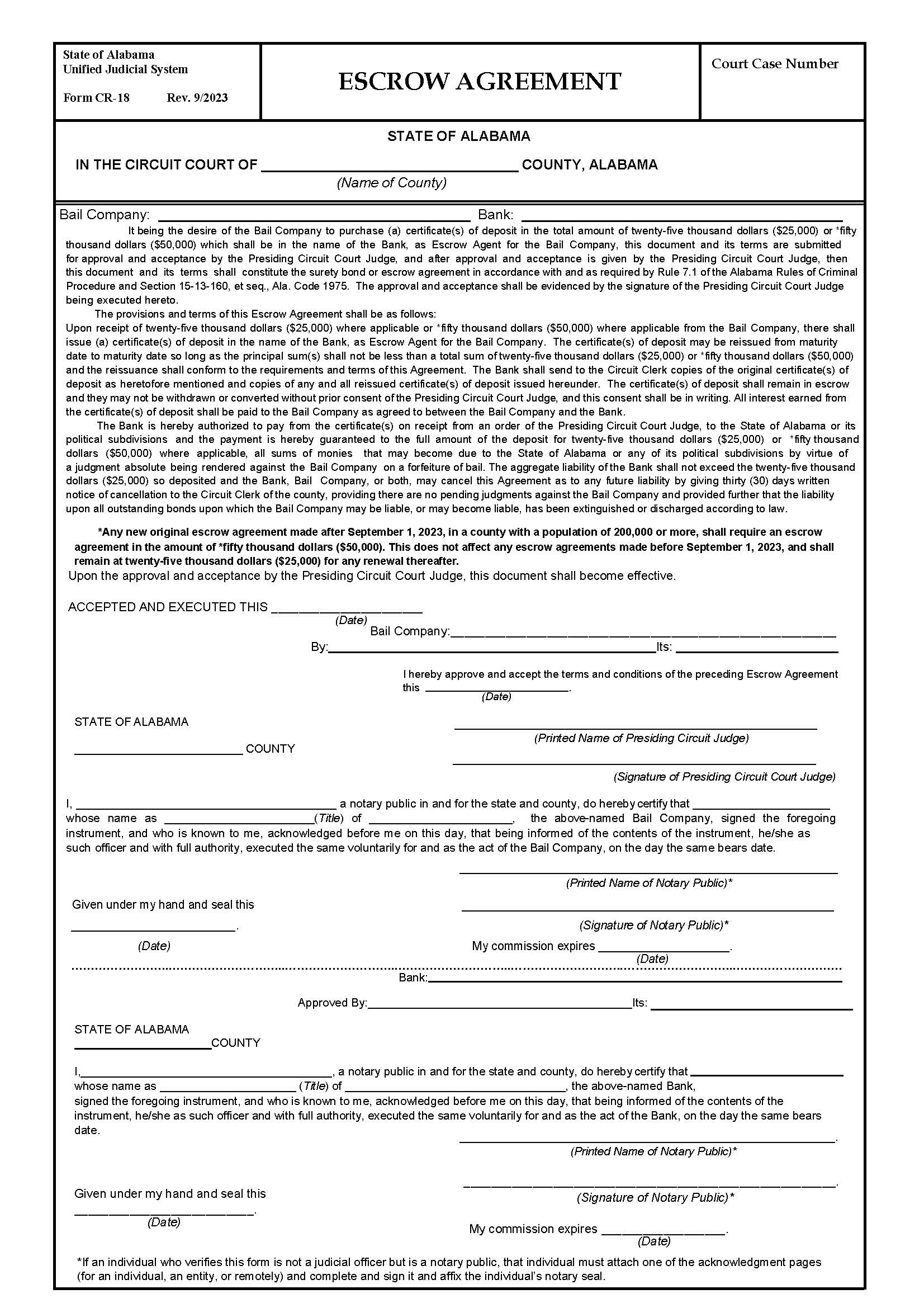 Escrow Agreement {CR-18} | Pdf Fpdf Doc Docx | Alabama