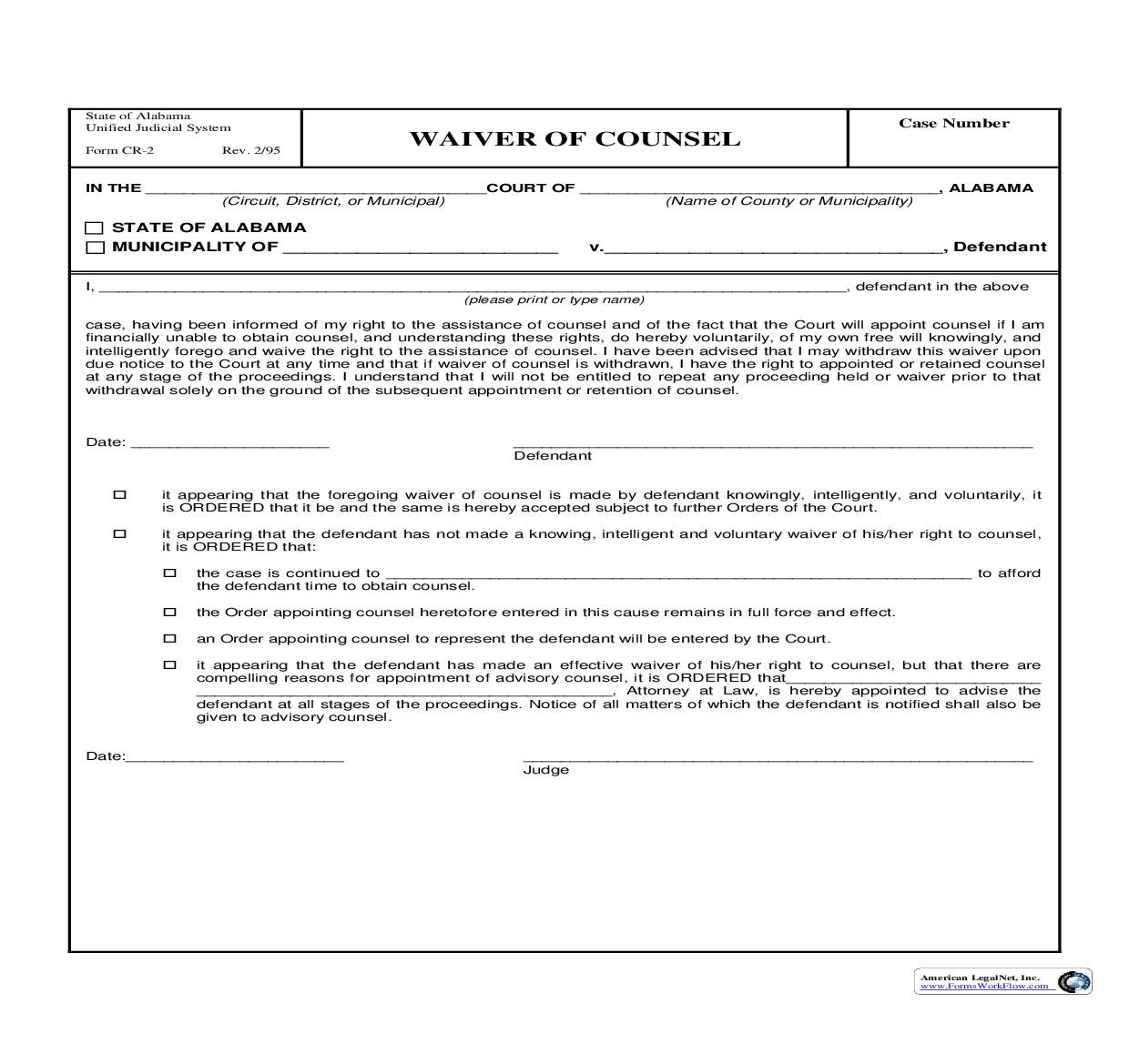 Waiver Of Counsel {CR-02} | Pdf Fpdf Doc Docx | Alabama