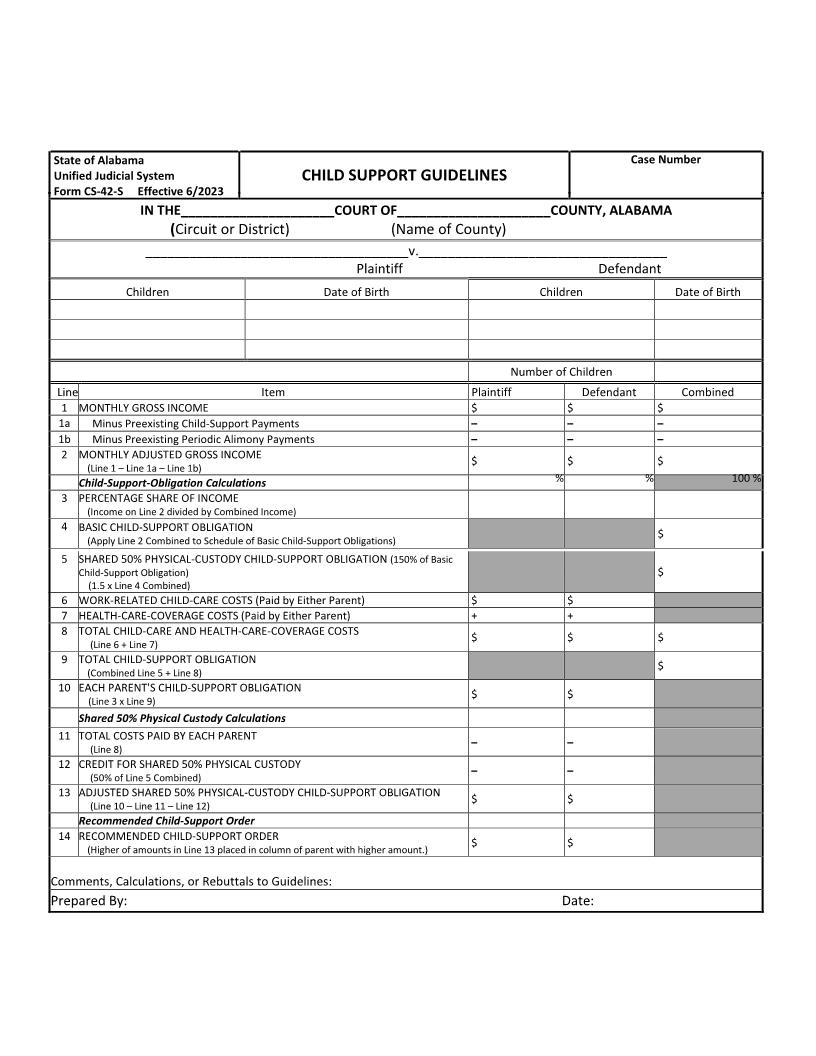 Child Support Guidelines {CS-42} | Pdf Fpdf Docx | Alabama
