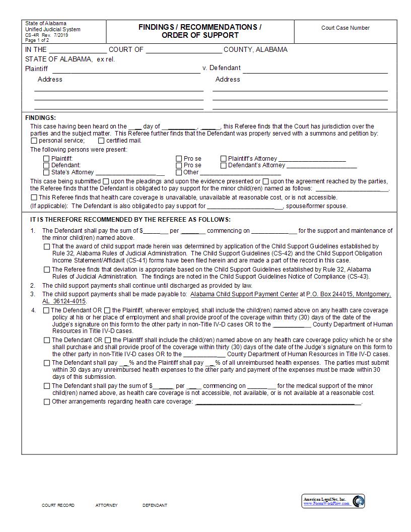 Findings Recommendations Order Of Support {CS-4R} | Pdf Fpdf Docx | Alabama