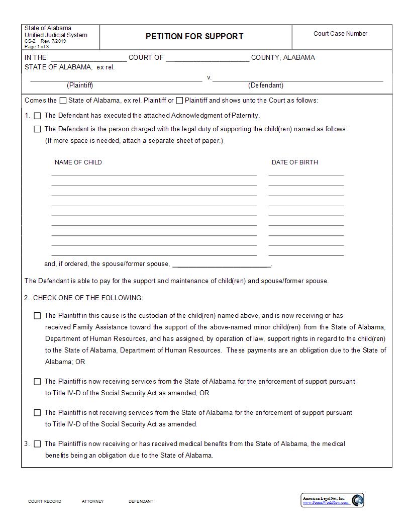 Petition For Support {CS-2} | Pdf Fpdf Docx | Alabama