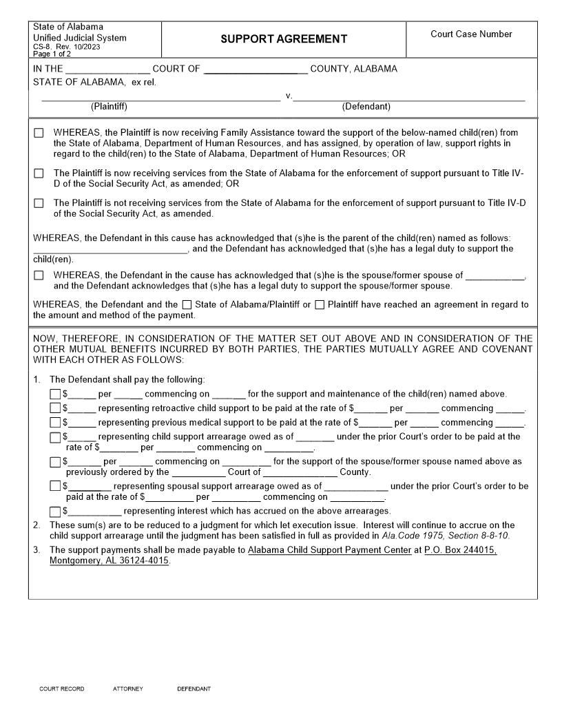 Support Agreement {CS-8} | Pdf Fpdf Docx | Alabama