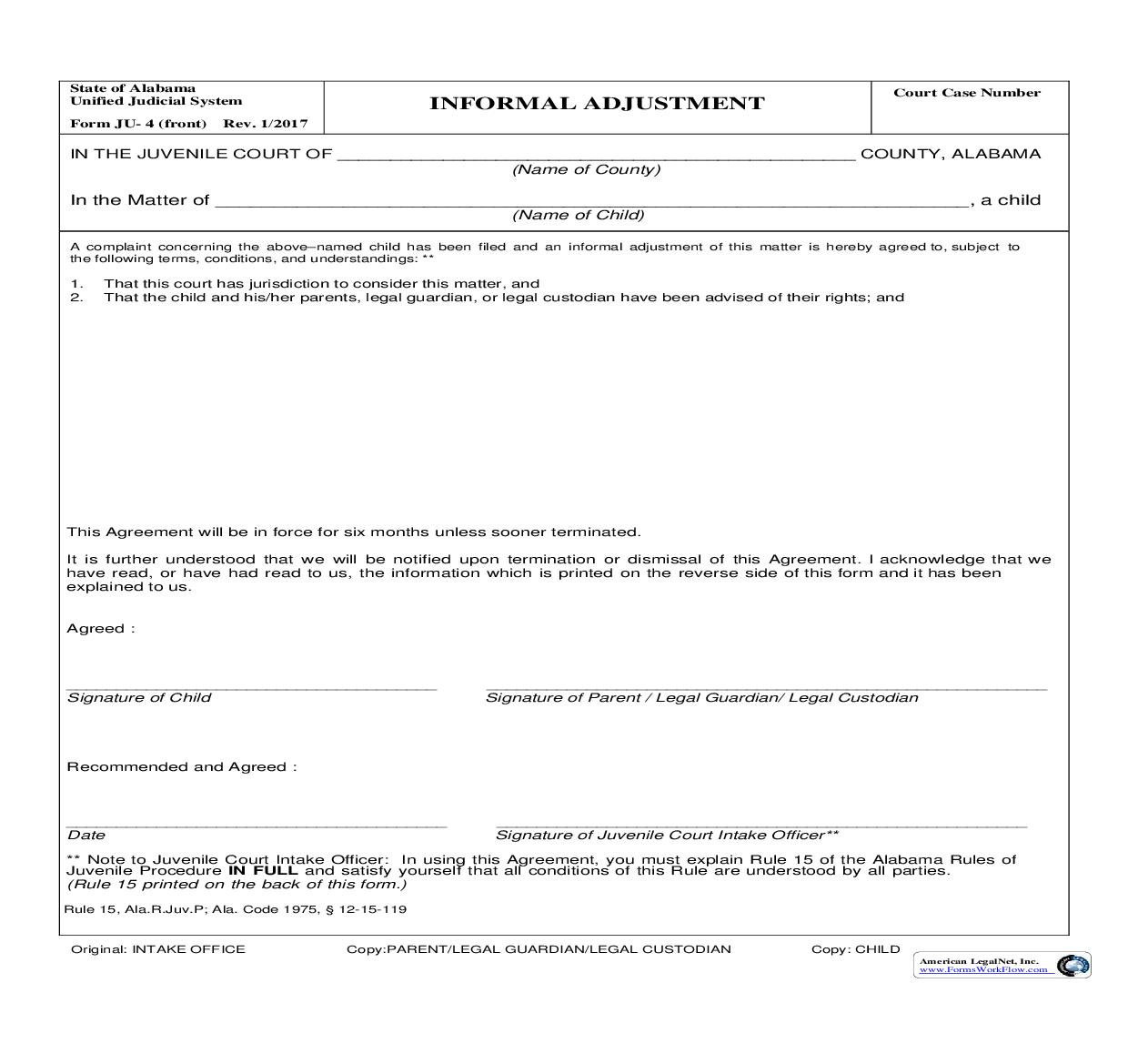 Informal Adjustment {JU-04} | Pdf Fpdf Doc Docx | Alabama
