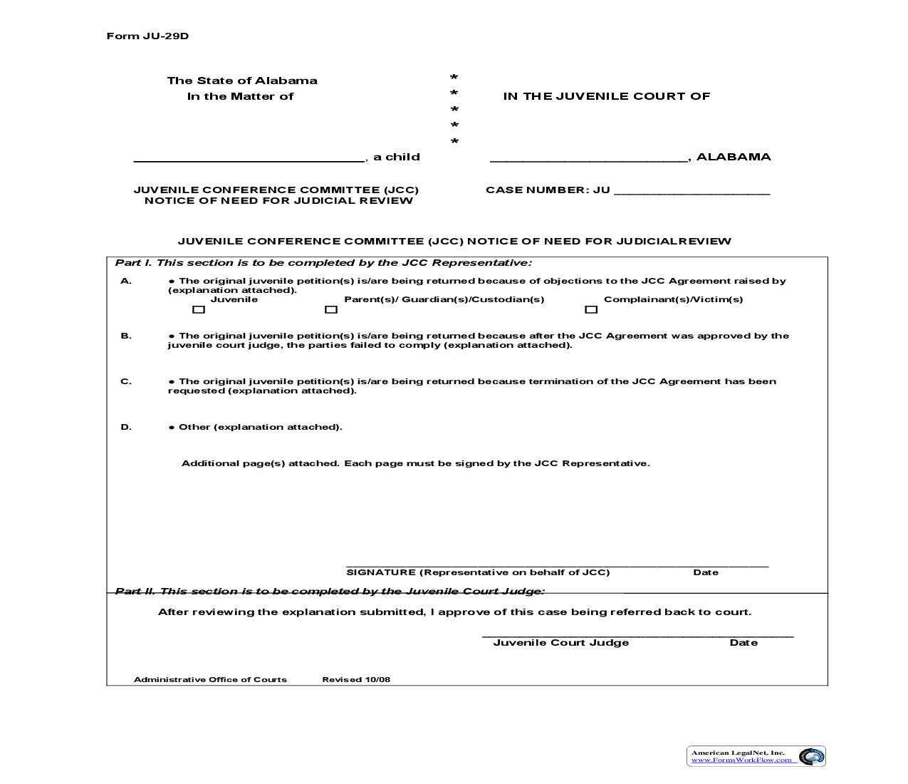 JCC Notice Of Need For Judicial Review {JU-29D} | Pdf Fpdf Doc Docx | Alabama