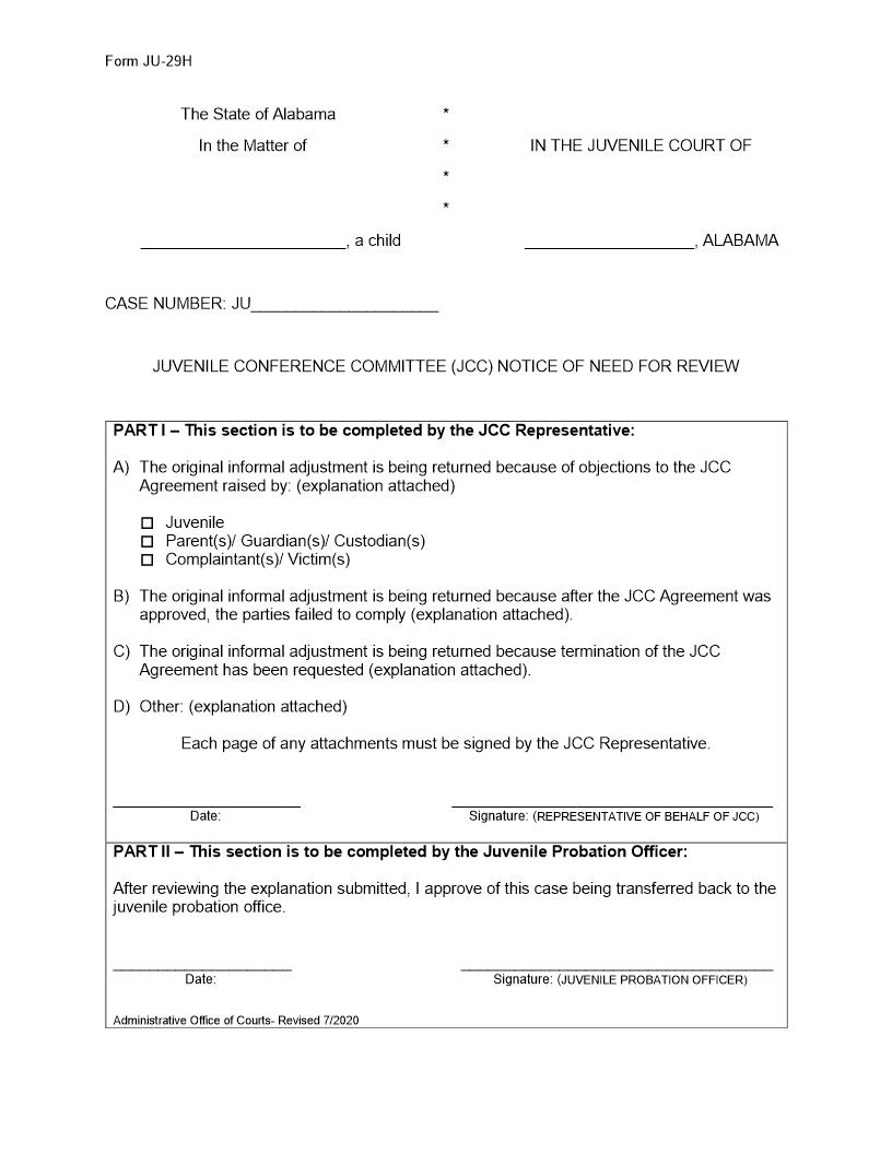 Notice Of Need For Review {JU-29H} | Pdf Fpdf Docx | Alabama