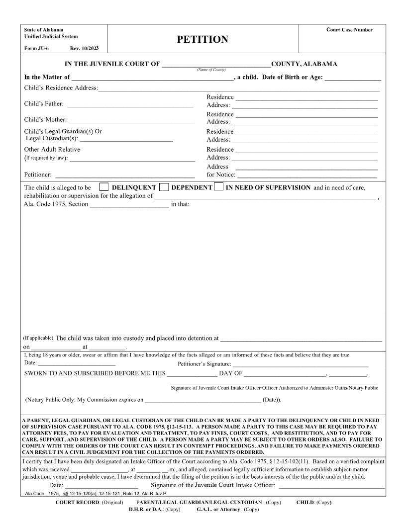 Petition {JU-06} | Pdf Fpdf Doc Docx | Alabama