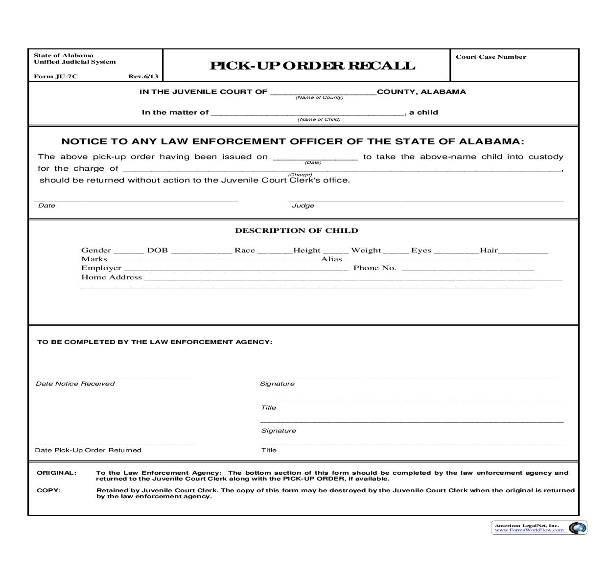 Pick Up Order Recall {JU-7C} | Pdf Fpdf Doc Docx | Alabama