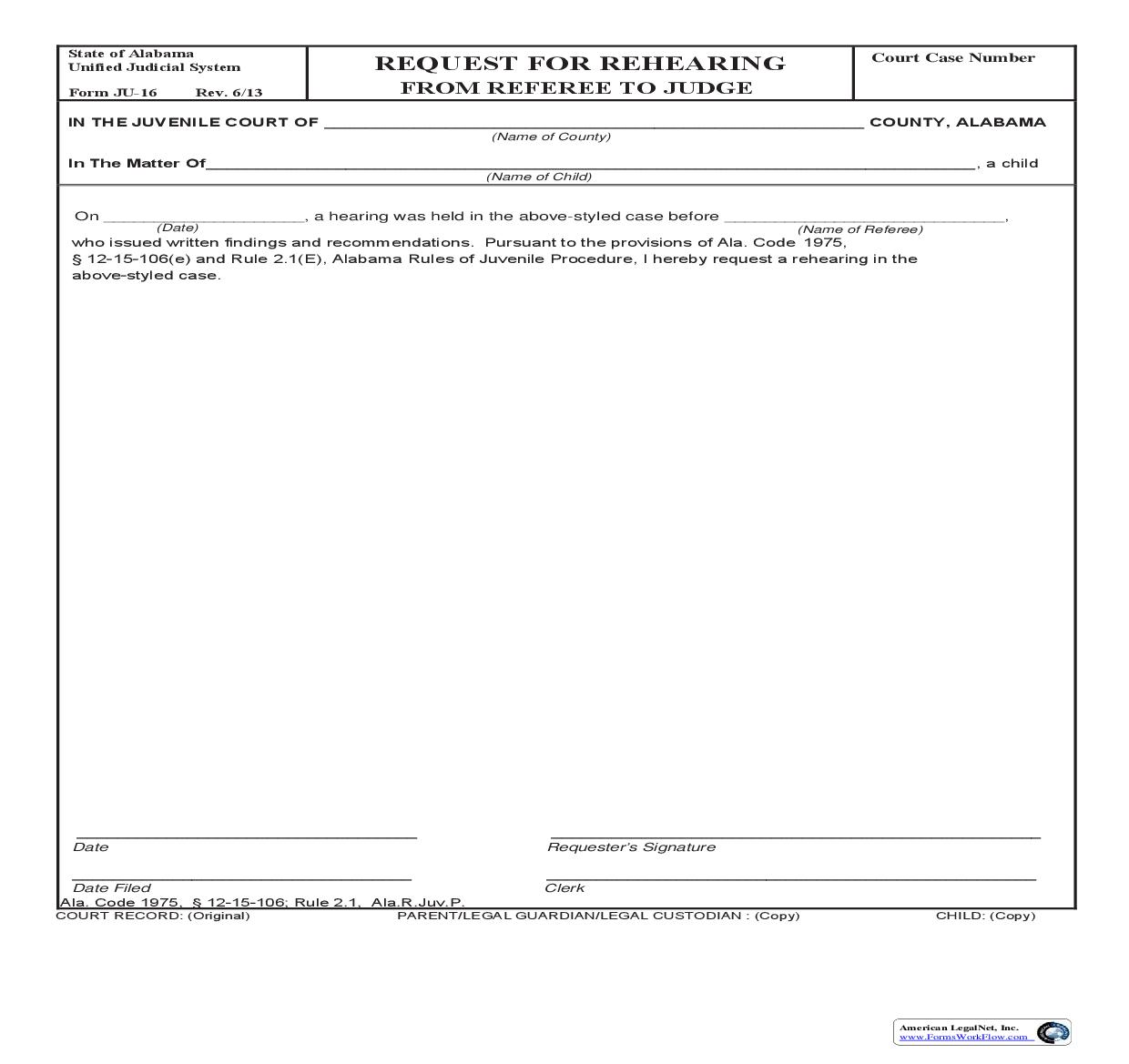 Request For Rehearing From Referee To Judge {JU-16} | Pdf Fpdf Doc Docx | Alabama