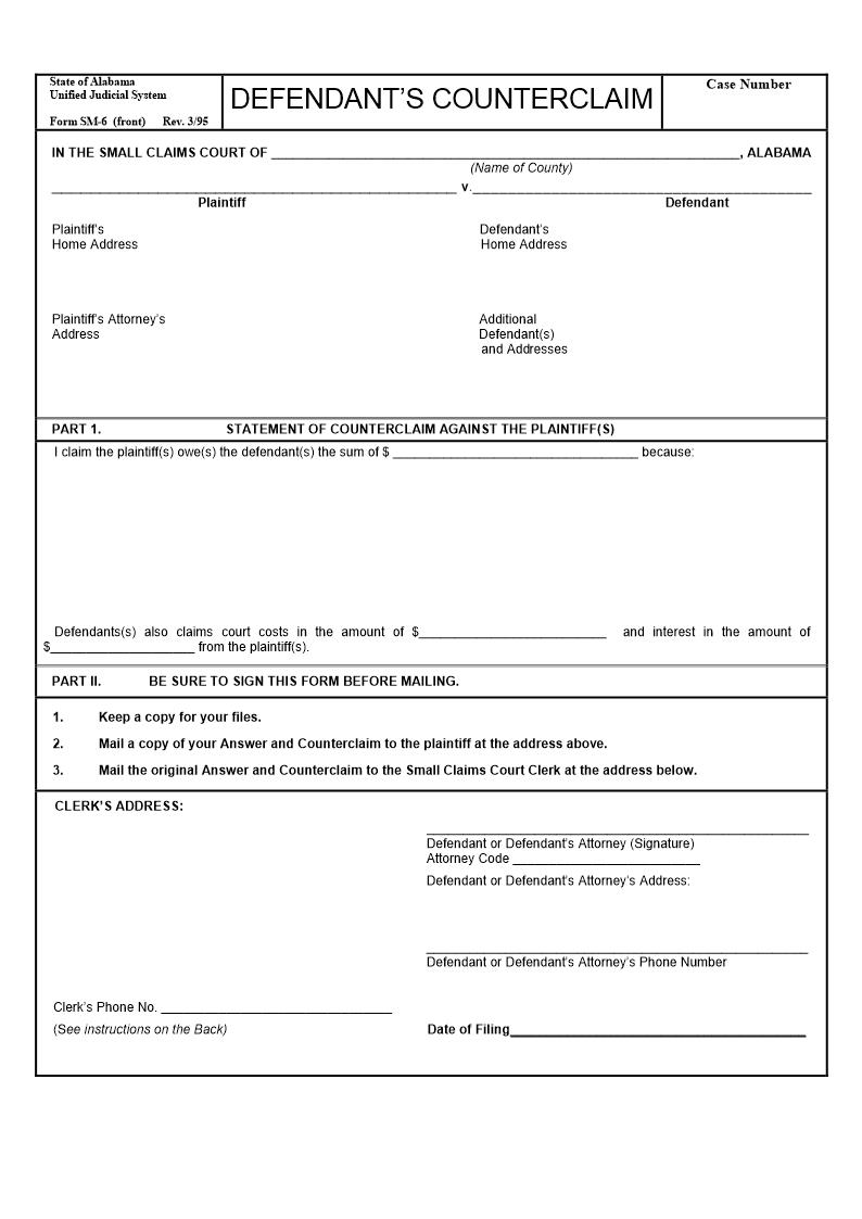 Defendants Counterclaim {SM-06} | Pdf Fpdf Docx | Alabama