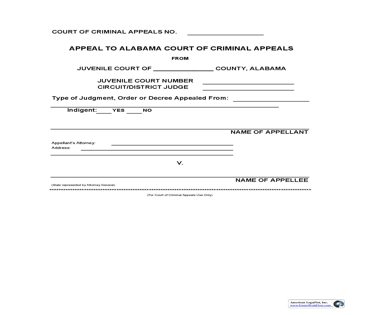 Criminal Juvenile Appeal Jacket | Pdf Fpdf Doc Docx | Alabama