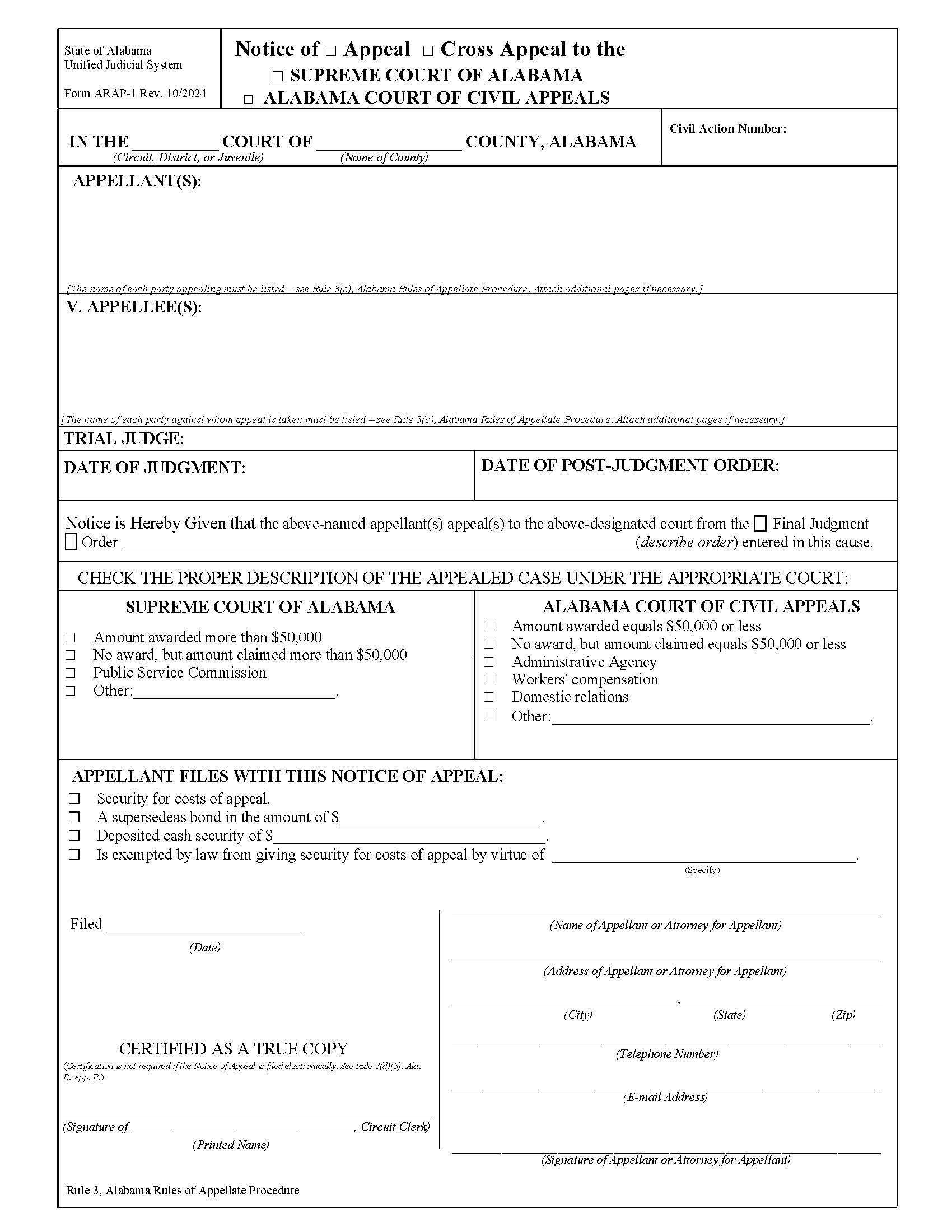 Notice Of Appeal {ARAP-01} | Pdf Fpdf Doc Docx | Alabama