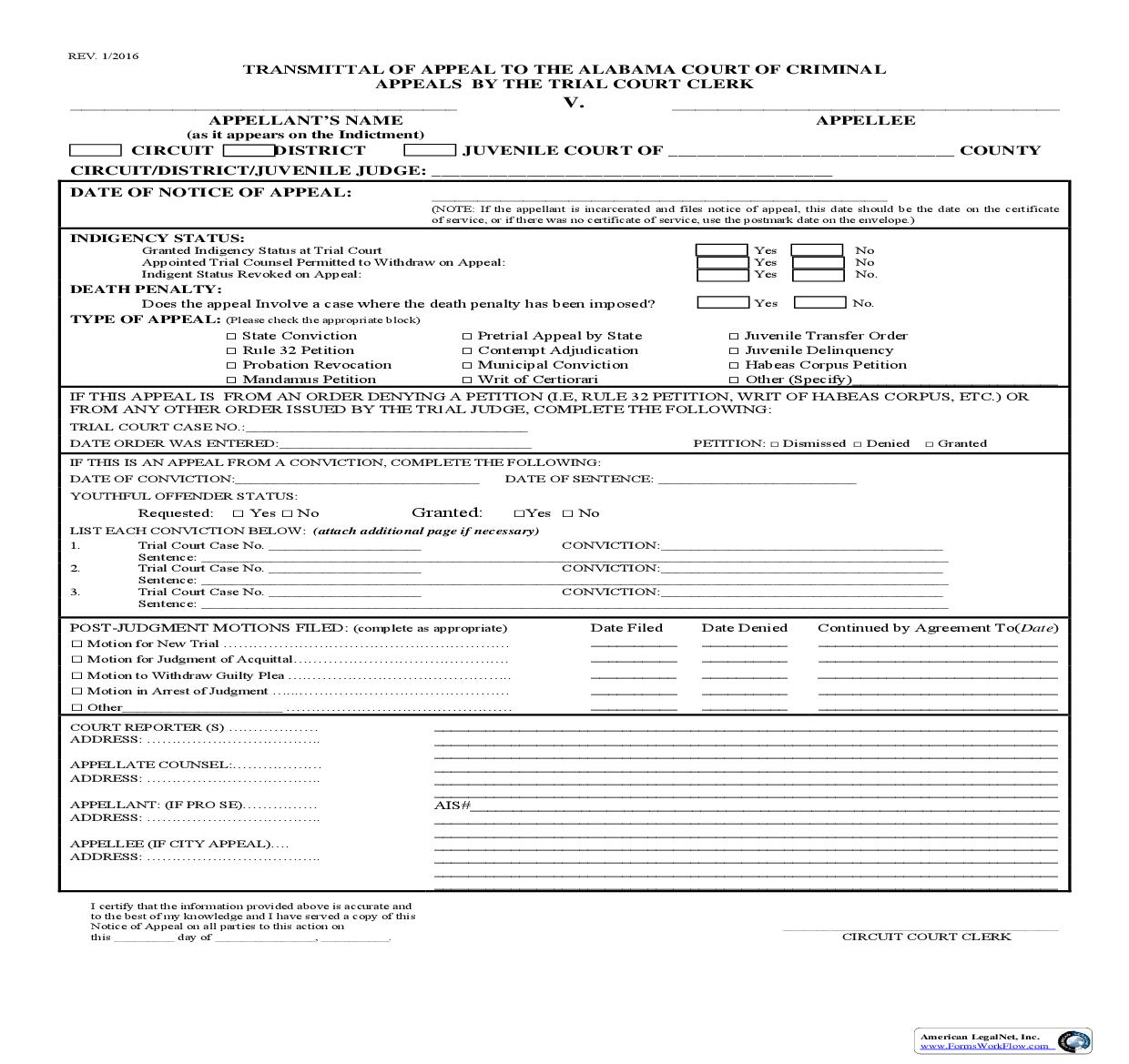 Transmittal Of Appeal To Alabama Court Of Criminal Appeals By Trial Court Clerk | Pdf Fpdf Doc Docx | Alabama