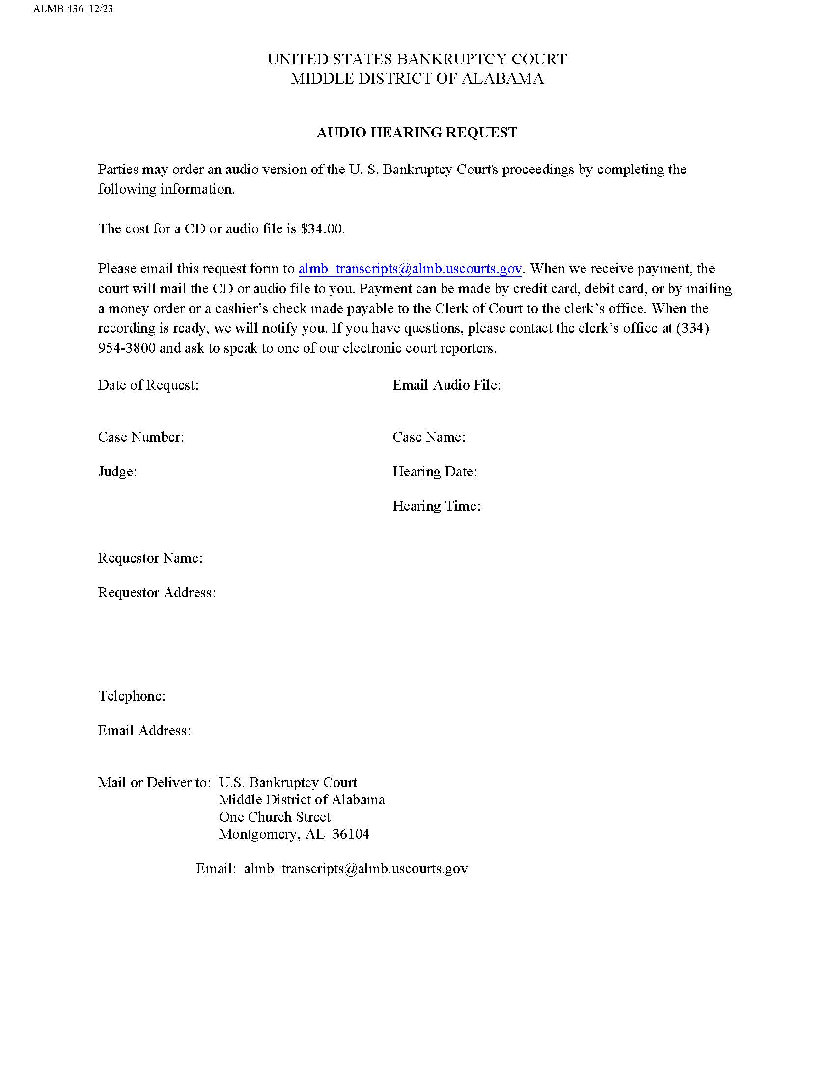 Audio Hearing Request {ALMB 436} | Pdf Fpdf Docx | Alabama