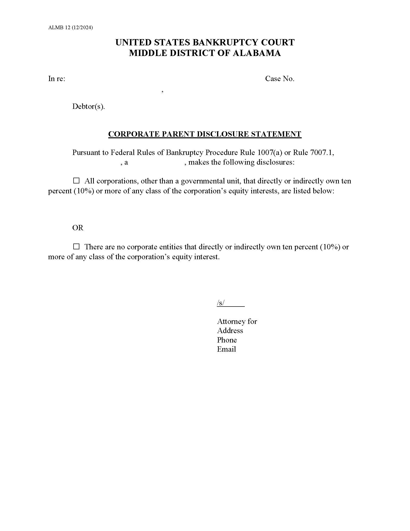 Corporate Parent Disclosure Statement {12} | Pdf Fpdf Docx | Alabama