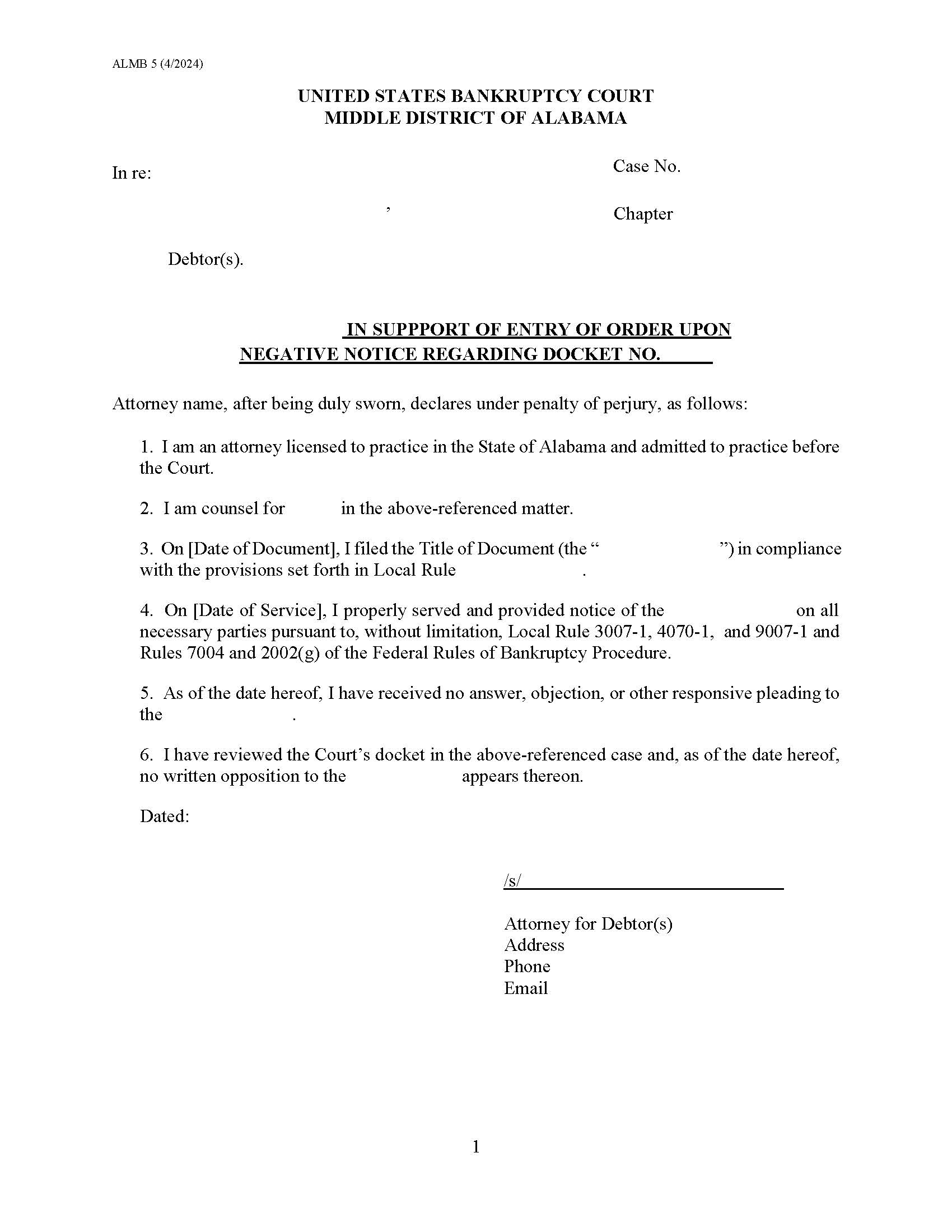 Negative Notice Declaration {5} | Pdf Fpdf Docx | Alabama