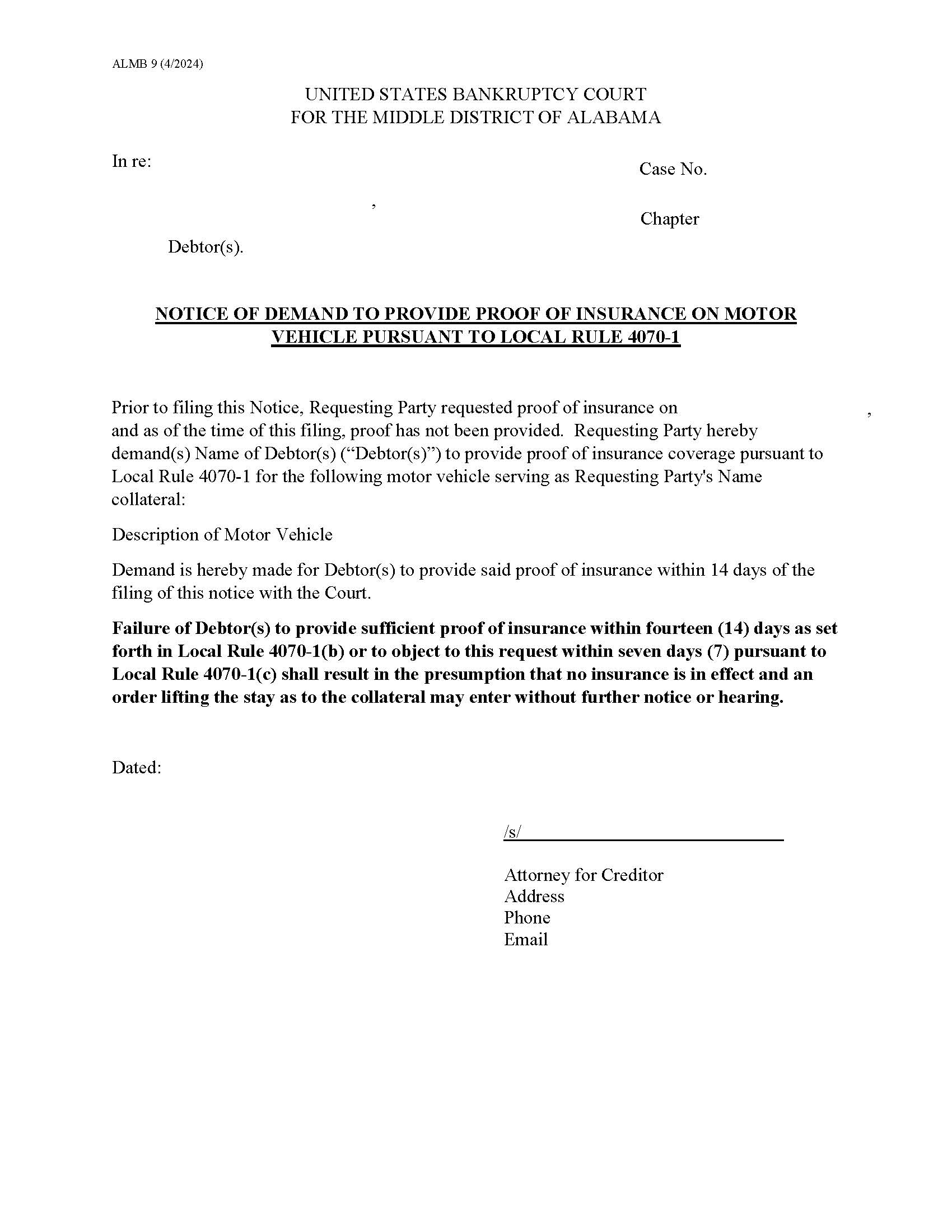 Notice Of Demand To Provide Proof Of Insurance On Motor Vehicle {9} | Pdf Fpdf Docx | Alabama