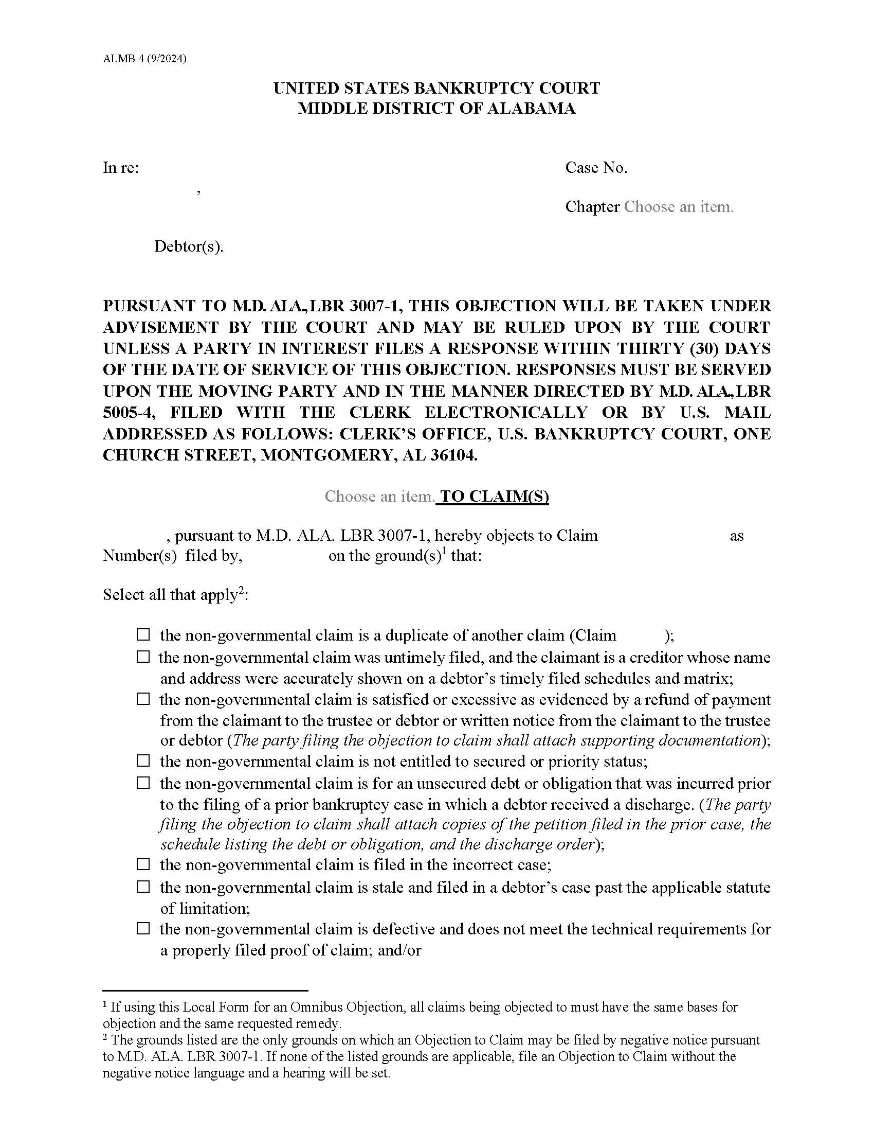 Rule 3007 Objection to Claim {4} | Pdf Fpdf Docx | Alabama