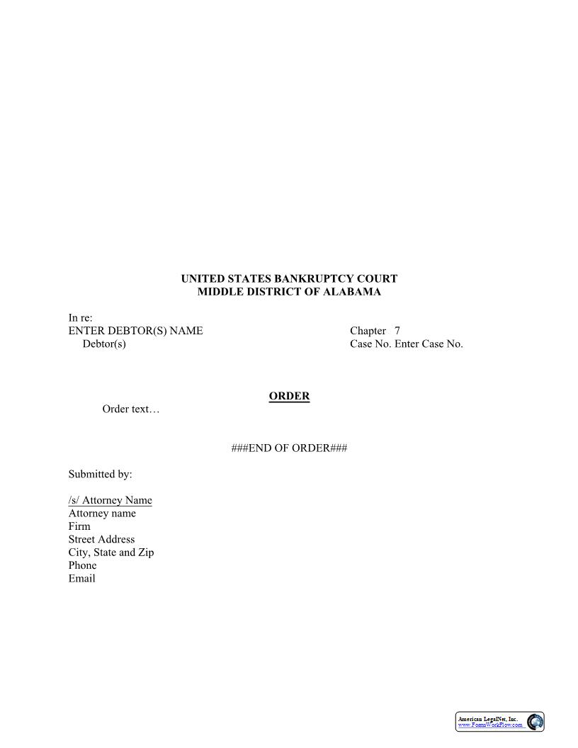 eOrder Order Template (Bk Case) |  | Alabama