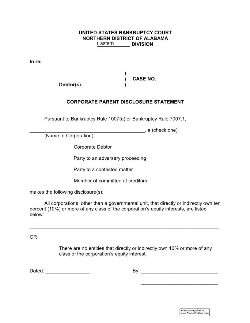 Corporate Parent Disclosure Statement | Pdf Fpdf Docx | Alabama