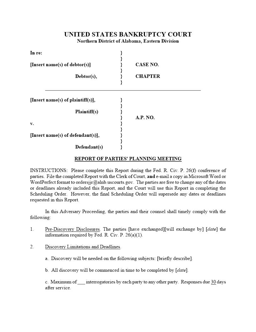 Report Of Parties Planning Meeting | Pdf Fpdf Docx | Alabama