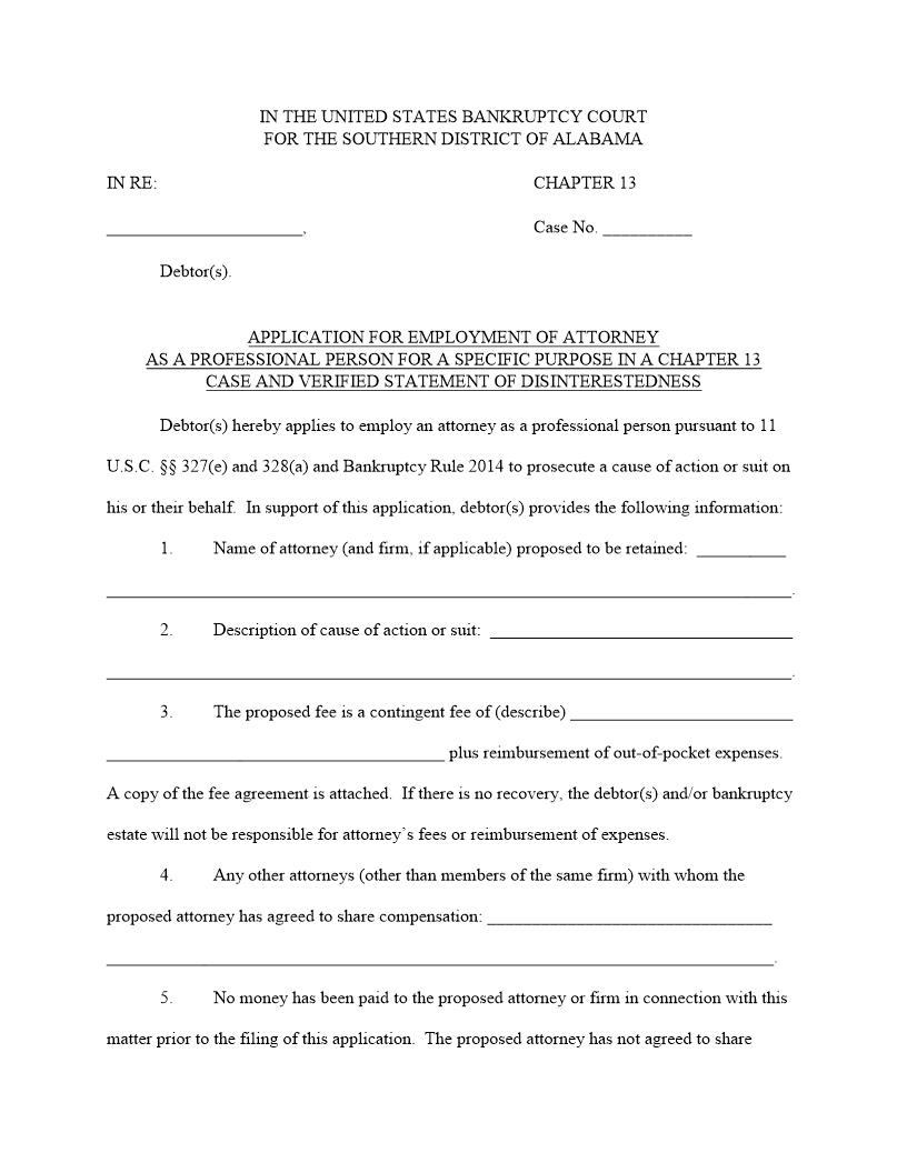 Application for Employment Of Attorney For Specific Purpose | Pdf Fpdf Docx | Alabama