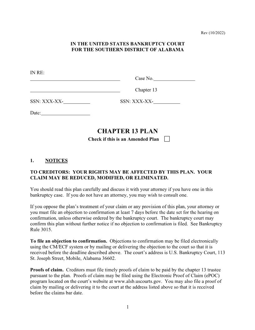 Chapter 13 Plan | Pdf Fpdf Docx | Alabama