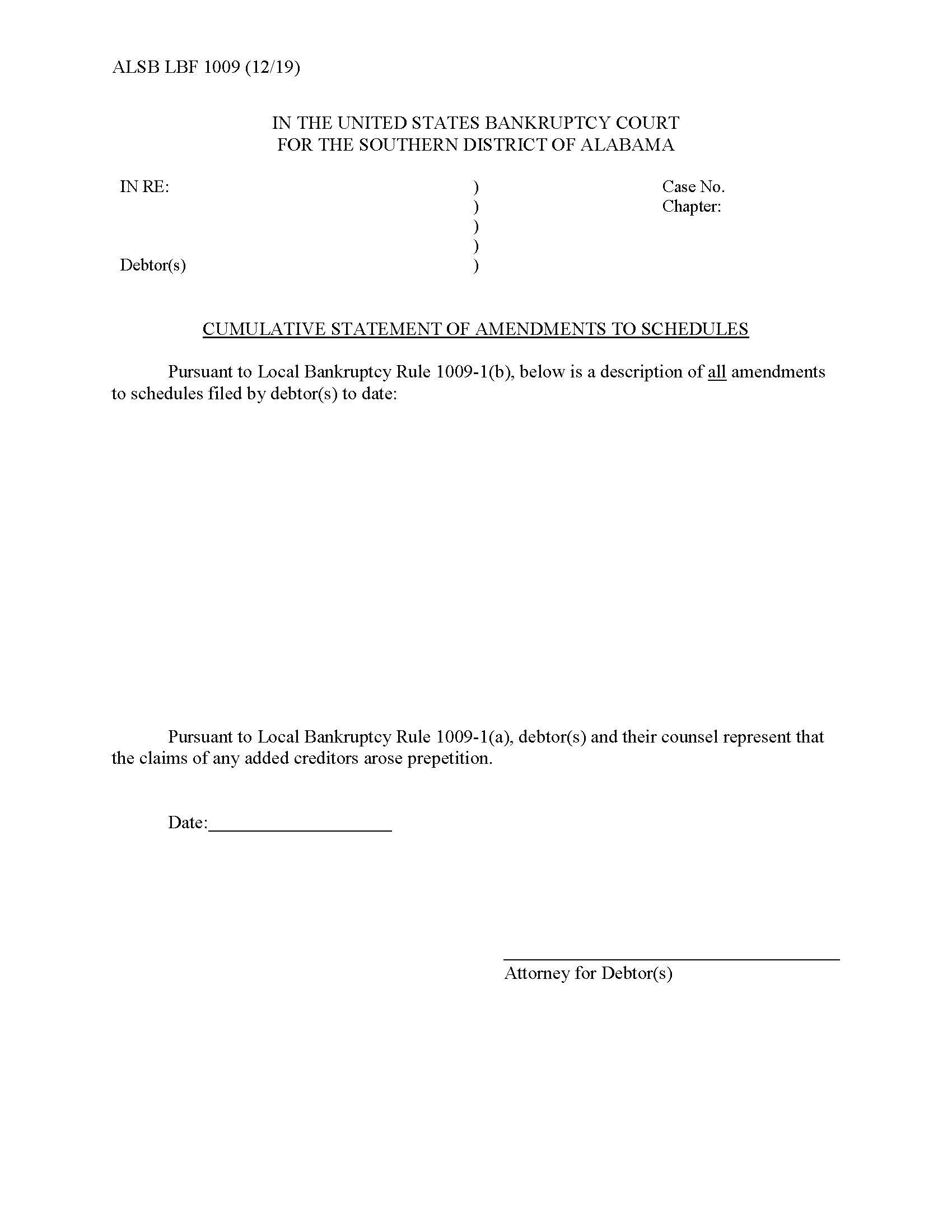 Cumulative Statement Of Amendments {ALSB LBF 1009} | Pdf Fpdf Docx | Alabama