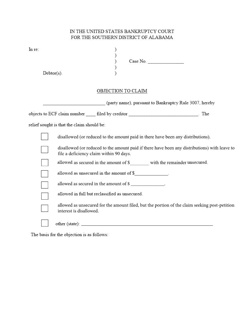 Objection To Claim | Pdf Fpdf Docx | Alabama
