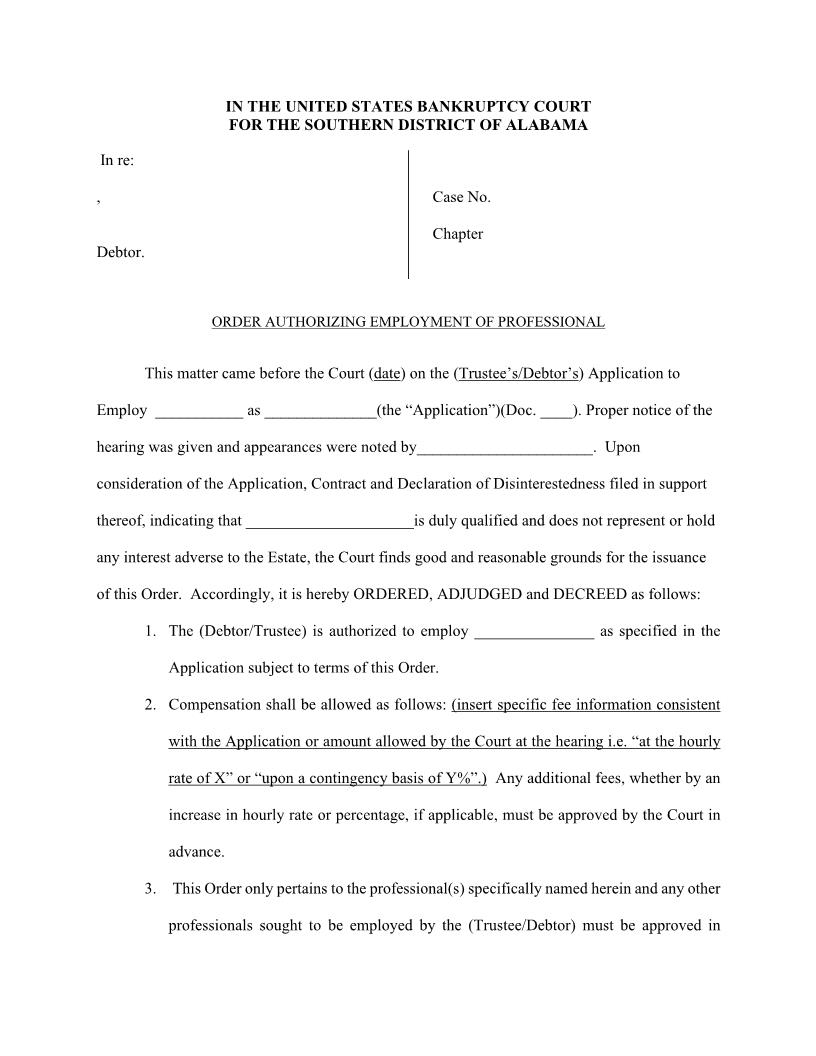 Order Approving Employment Of Professional | Pdf Fpdf Docx | Alabama