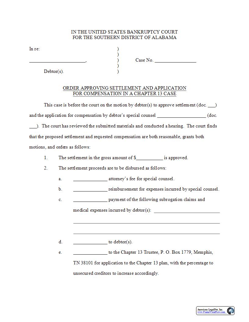 Order Approving Settlement CH 13  | Pdf Fpdf Docx | Alabama
