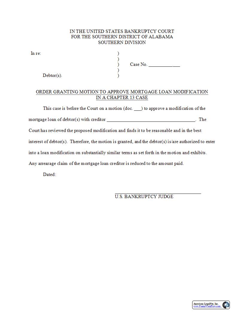 Order Granting Motion To Approve Mortgage Loan Modification Ch 13 | Pdf Fpdf Docx | Alabama
