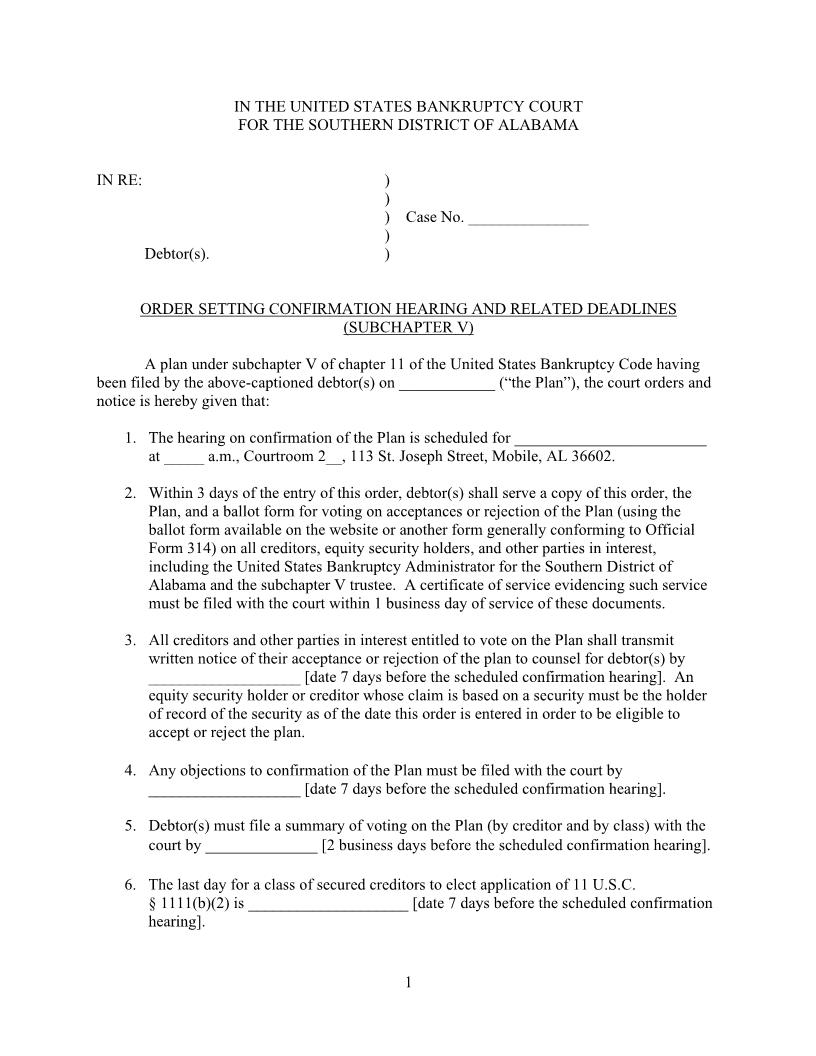 Order Setting Confirmation Hearing | Pdf Fpdf Docx | Alabama