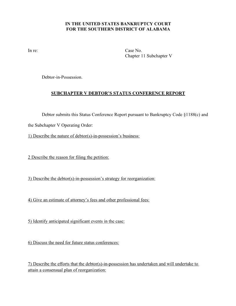 Subchapter V Status Conference Report | Pdf Fpdf Docx | Alabama