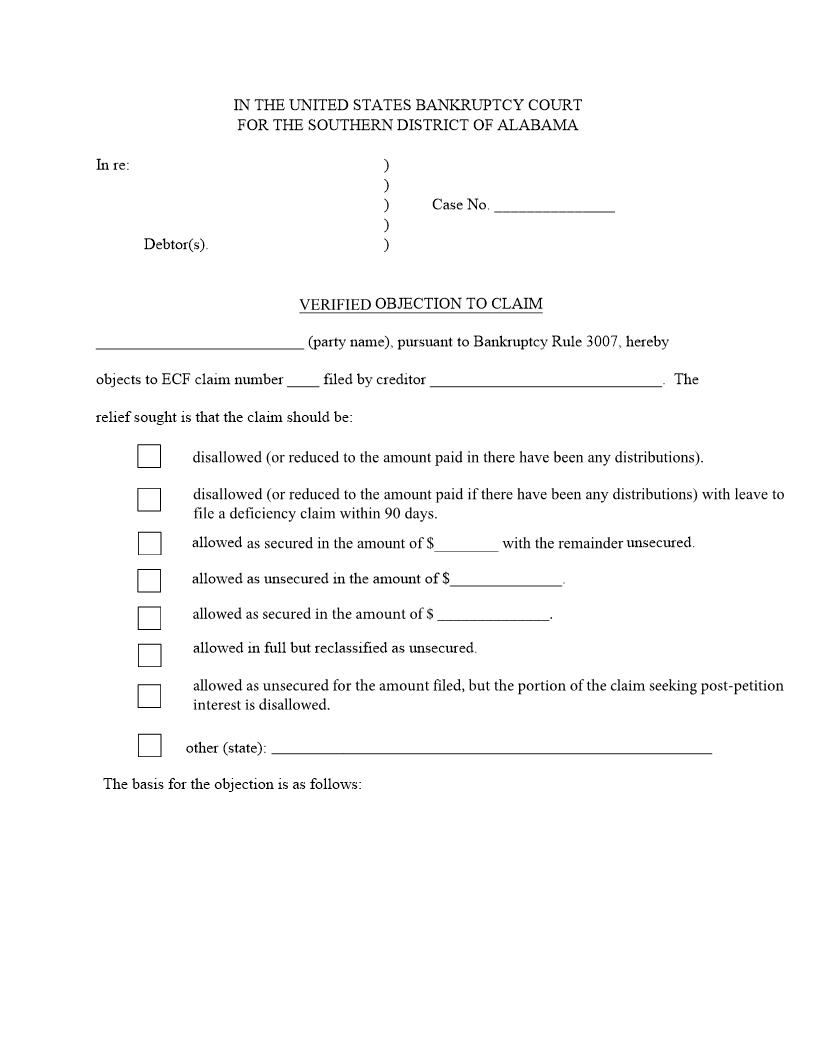 Verified Objection To Claim | Pdf Fpdf Docx | Alabama