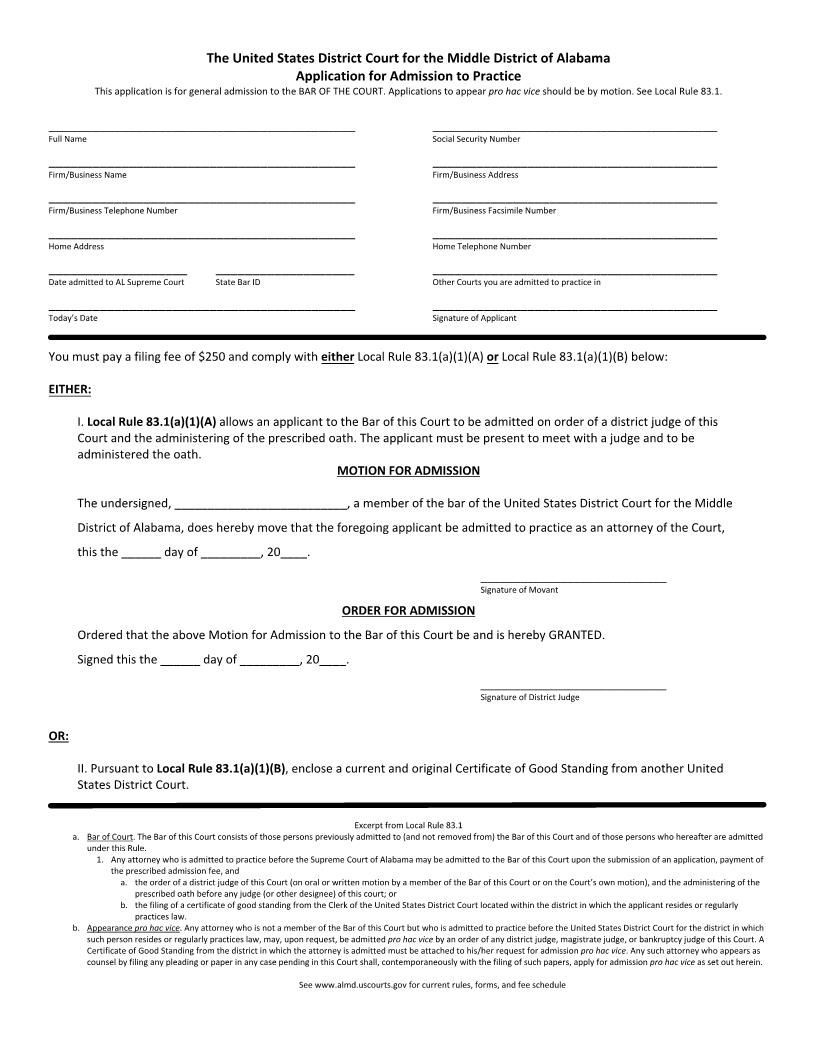 Application For Admission To Practice | Pdf Fpdf Docx | Alabama