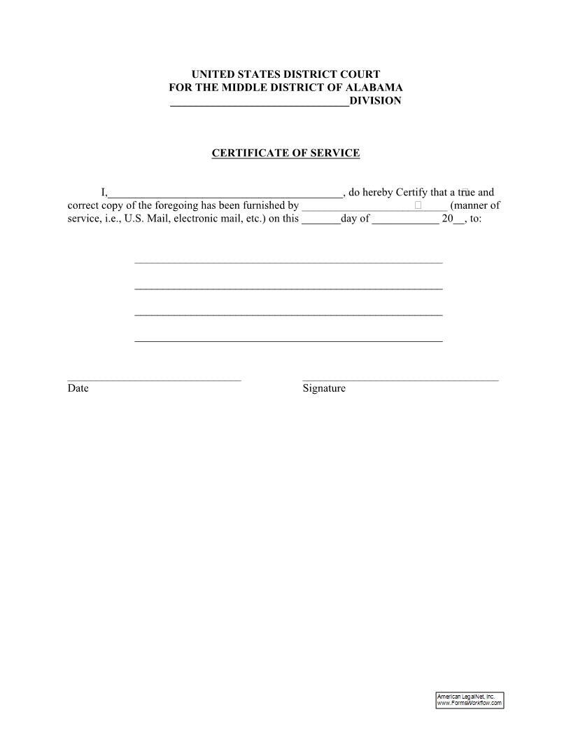 Certificate Of Service | Pdf Fpdf Docx | Alabama
