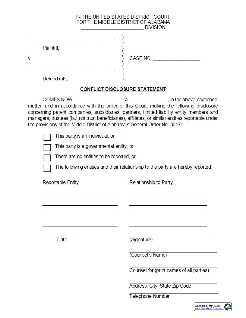 Conflict Disclosure Statement | Pdf Fpdf Docx | Alabama