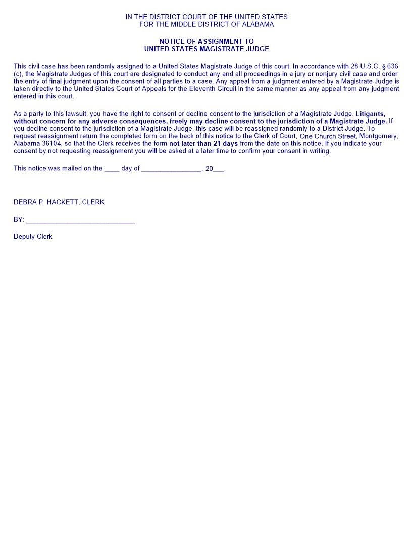 Notice Of Assignment To US Magistrate Judge | Pdf Fpdf Docx | Alabama