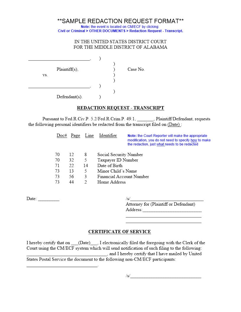 Redaction Request Sample Form | Pdf Fpdf Docx | Alabama