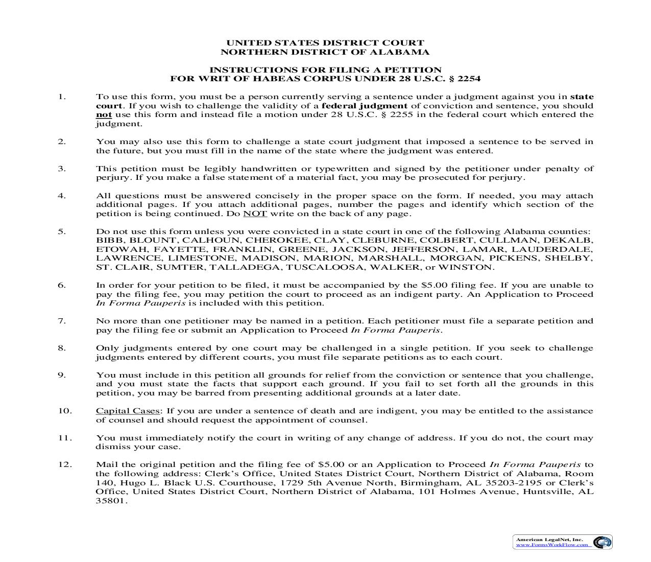 Petition For Writ Of Habeas Corpus {AO 241} | Pdf Fpdf Doc Docx | Alabama