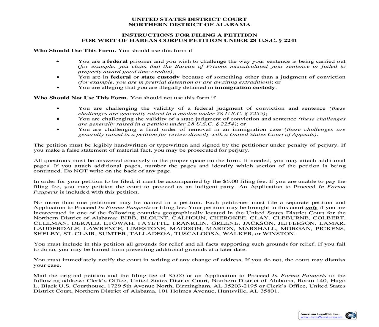 Petition For Writ Of Habeas Corpus {AO 242} | Pdf Fpdf Doc Docx | Alabama